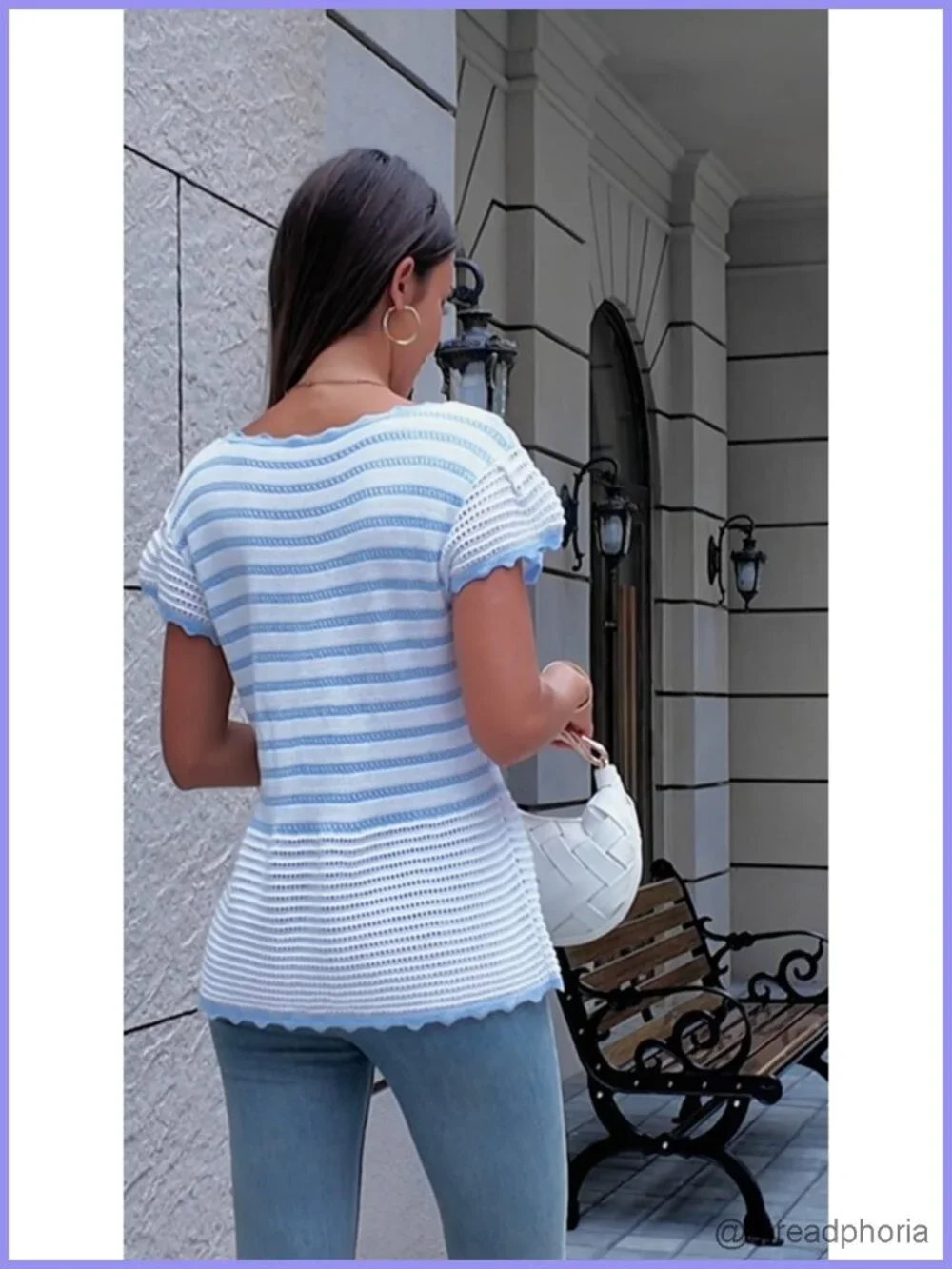 Womens Ruffle Cap Sleeve Sweater Tops Crochet Knit Striped Crew Neck Summer